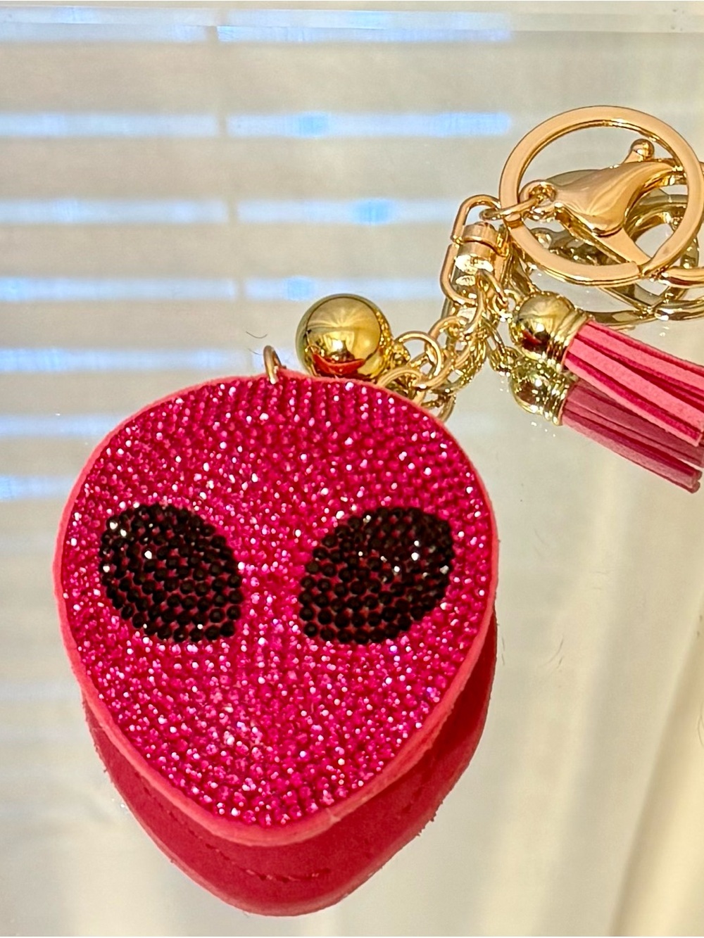 Pink Crystal Alien Face Key Chain & Bag Charm with Tassel